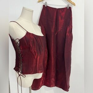 New Vintage Dave & Johnny Y2K Whimsigoth Maxi Corset Skirt Set Dark Fairy Grunge